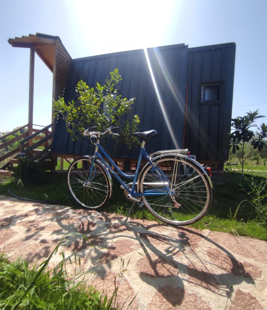Eco cabin with double bed and free bike